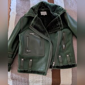 Oversize Faux Leather Moto Jacket with Faux Shearling Lining